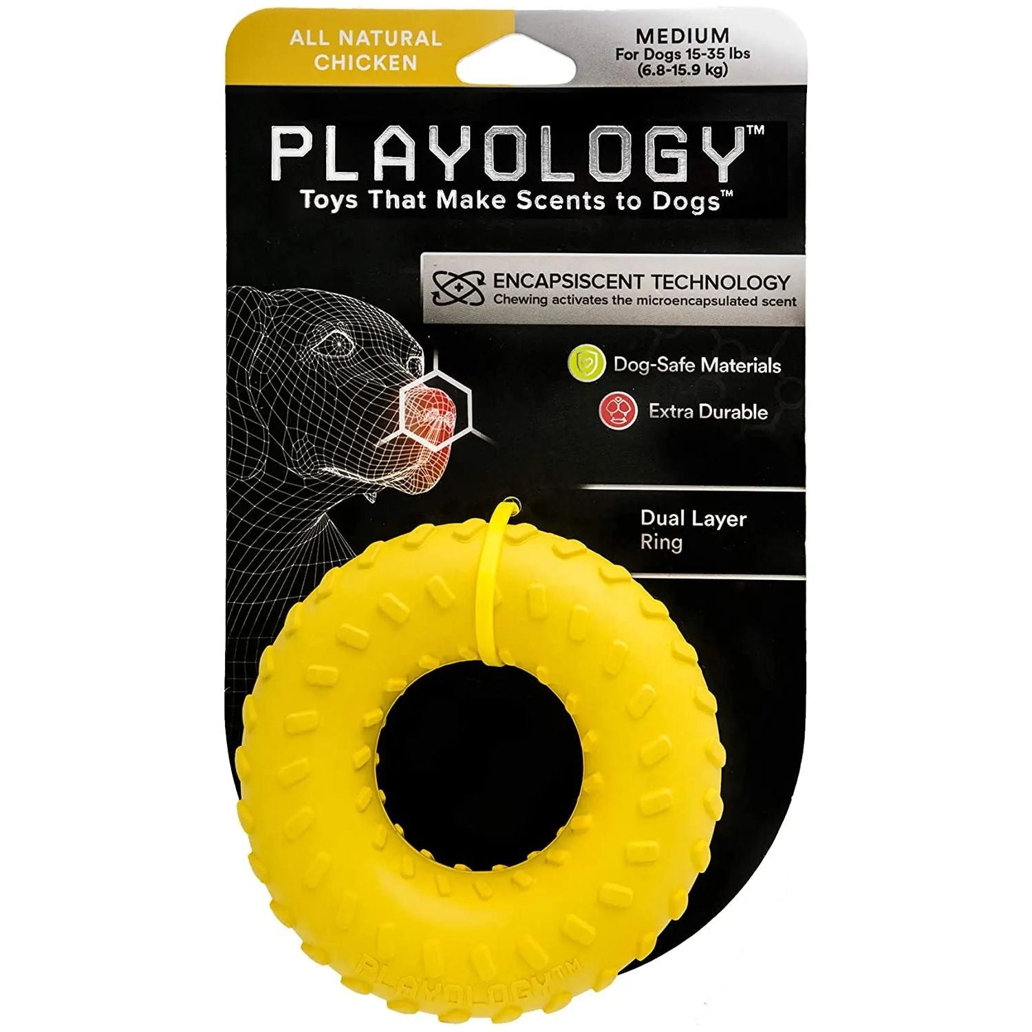 Playology Dual Layer Bone Dog Toy Peanut Butter Medium