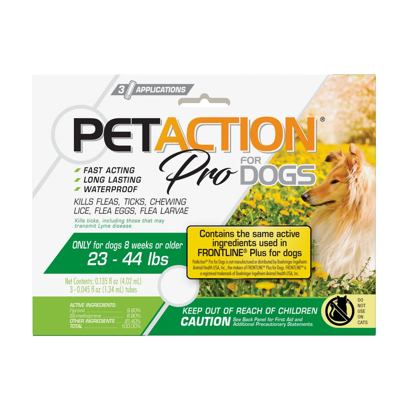 PetAction Pro Flea and Tick Topical Treatment for Dogs, 23-44 Lbs, 3 Count