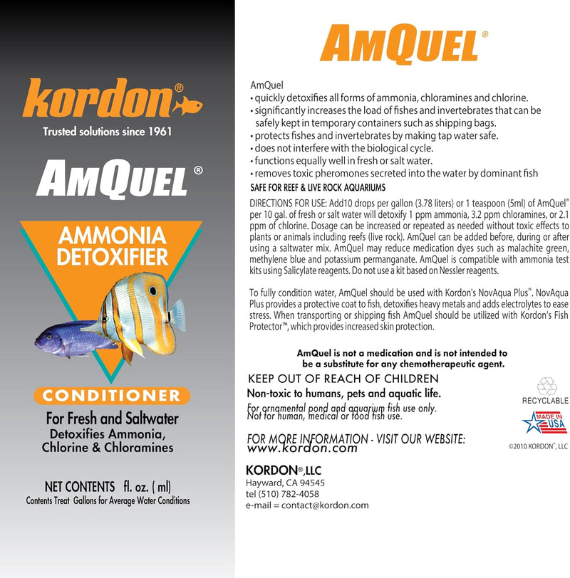 Kordon Amquel Removes Ammonia Detoxifier Conditioner 8 oz.