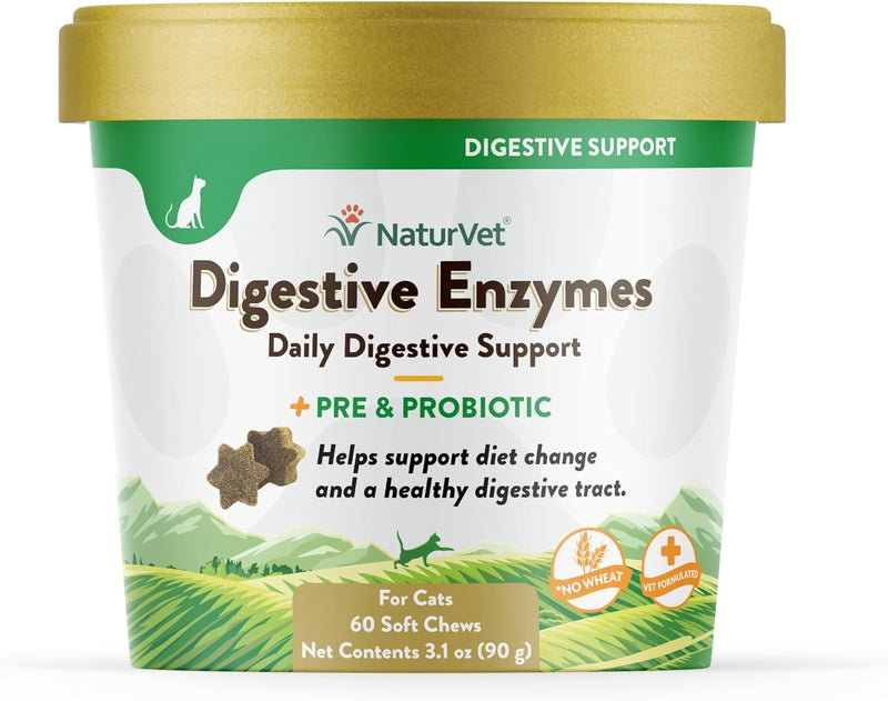 NaturVet Digestive Enzymes for Cats Plus Probiotics 60 Soft Chews