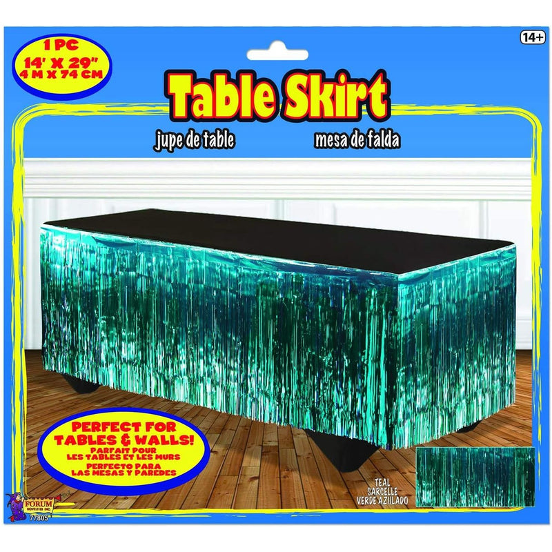 Party Supplies Teal Tinsel Table Skirt 14' x 29" 1pc