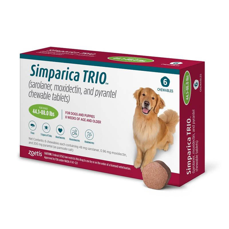 Simparica Trio Chewable Tablet for Dogs 44.1-88lbs, 6 Chewable Tablets