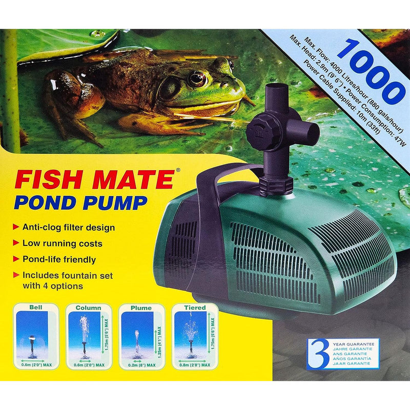 Fish Mate 1000 Pond Pump, with Anti-Clog Filter Design
