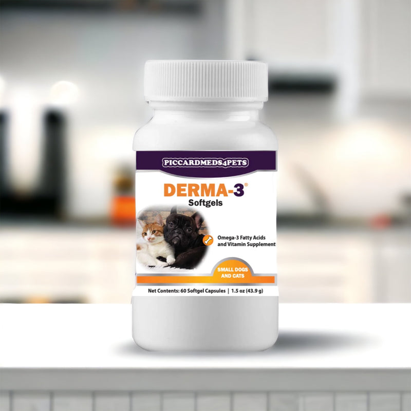 Piccardmeds4pets Derma-3 Omega-3 & Vitamin Supplement Small Dogs and Cats 60CT