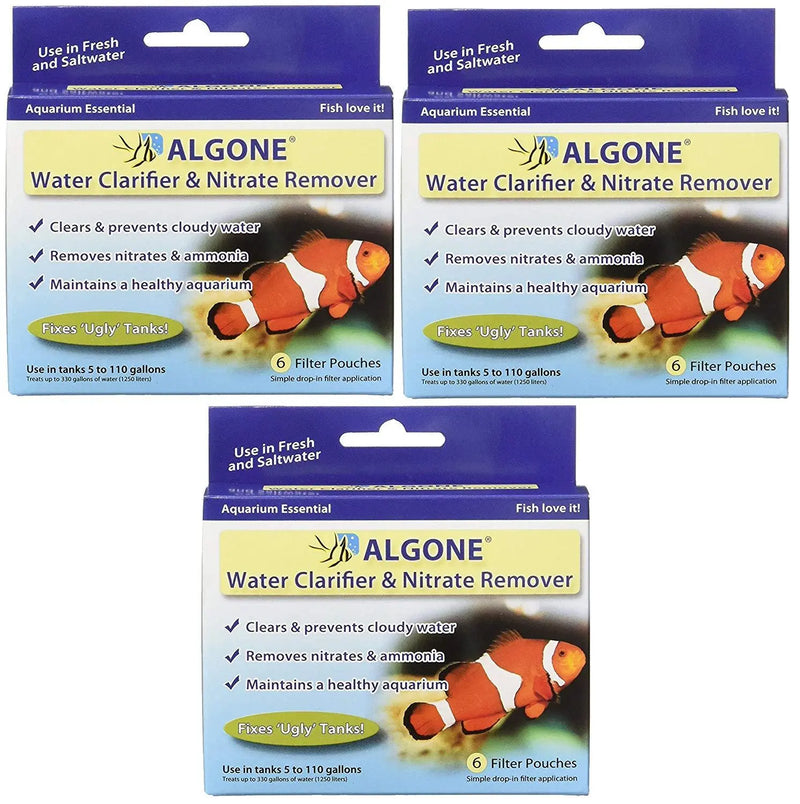 Algone Water Clarifier and Nitrate Remover for Aquariums 3-Pack Algone