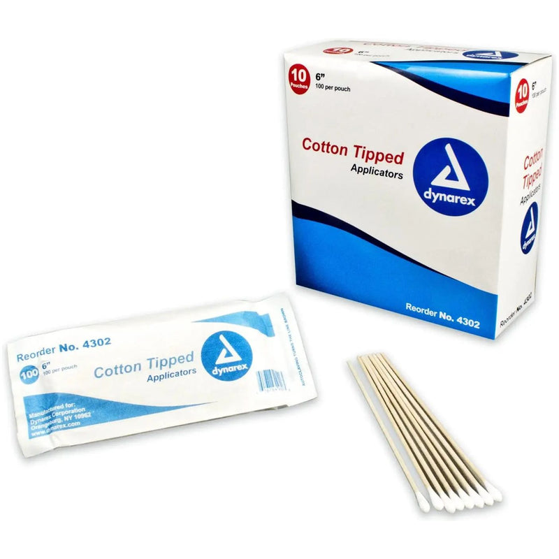 Cotton Tipped Wood Applicators Non-Sterile 6" 100 CT 10-Pack Dynarex