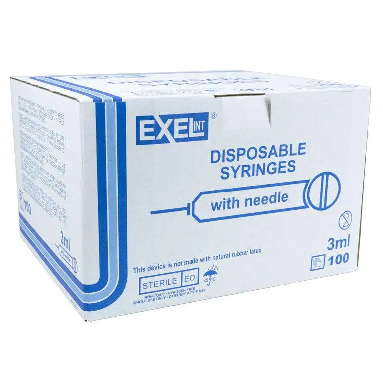 Exel Syringe & Needle 3mL Luer Slip 22G X 1" Hypodermic, 100/BX Exel