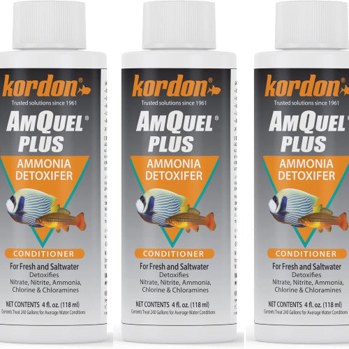 Kordon Amquel Plus Aquarium Ammonia Detoxifier Conditioner 4 oz. 3-Pack