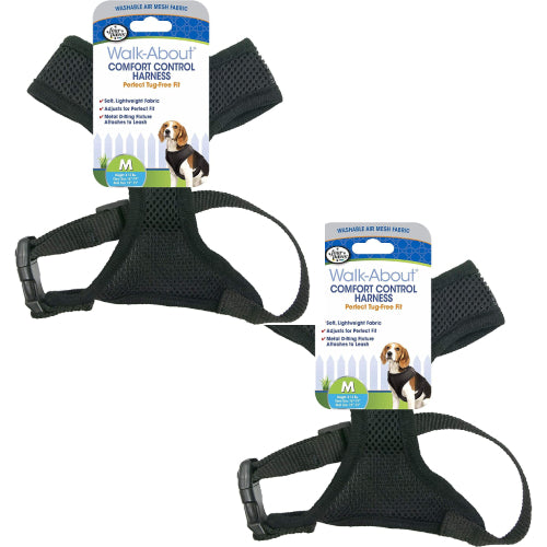 Four Paws Comfort Control Dog Harness, Black, Medium 2-Pack