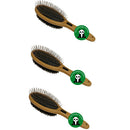 Bamboo Groom Combo Brush with Bristles & Stainless Steel Pins SM/MD 3-Pack