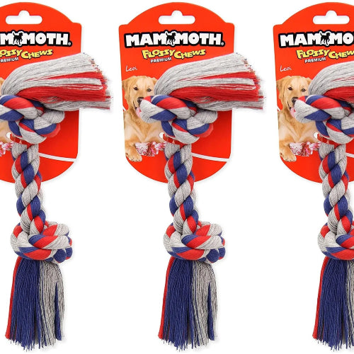 Mammoth Cloth Rope Bone Dog Toy, Medium 12”, Color Varies 3-Pack