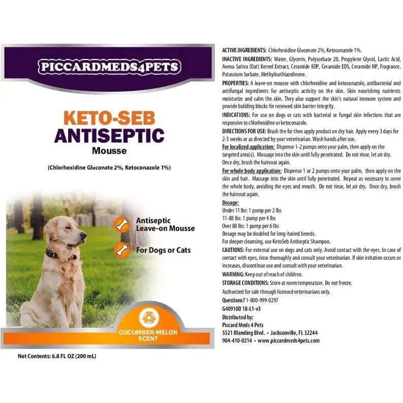 Piccardmeds4pets Keto-Seb Antiseptic Mousse Cats & Dogs 7 oz. Piccard Meds 4 Pets