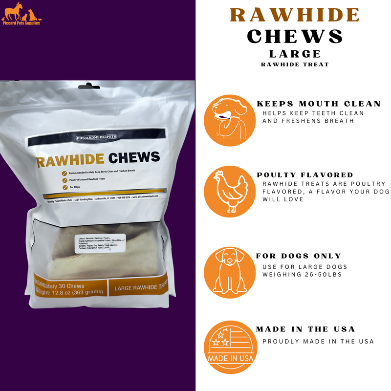 Piccardmeds4pets Rawhide Dental Chews for LG Dogs 26lbs-50lbs.