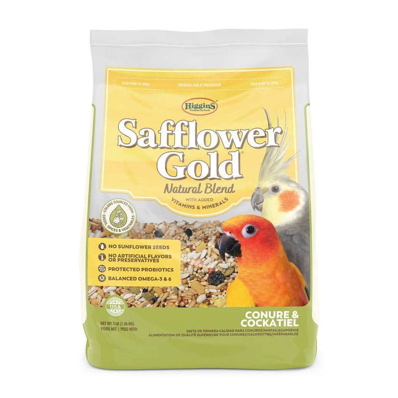 Higgins Safflower Gold Conure & Cockatiel Bird Food 3lbs. Bag