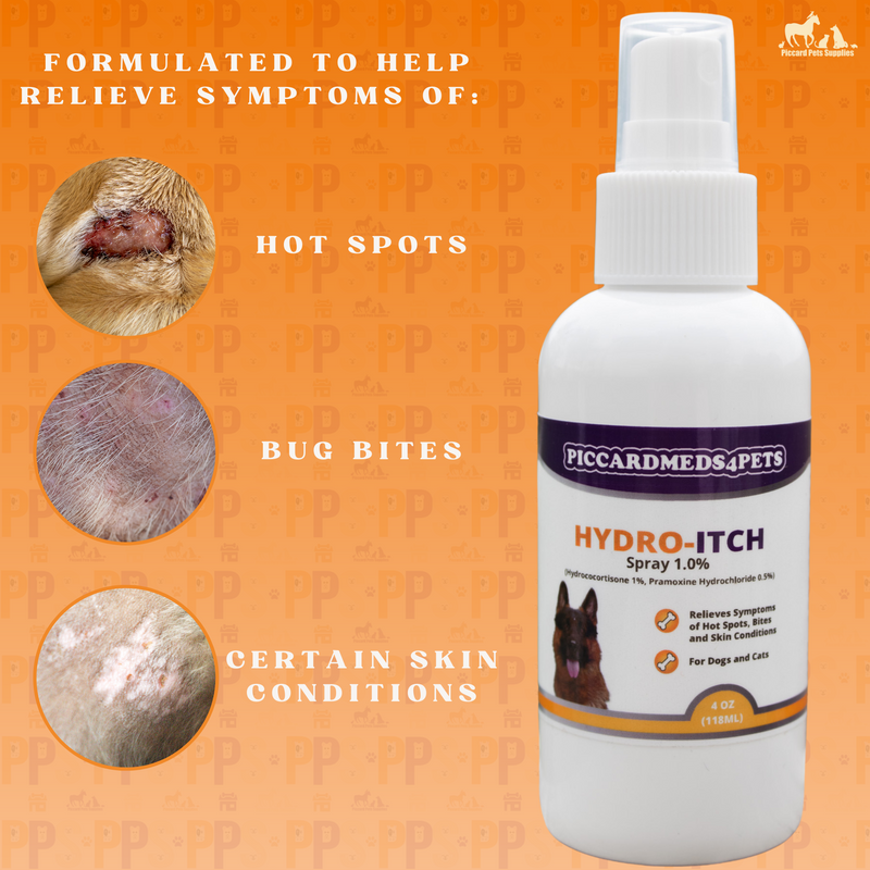 Piccardmeds4pets Hydro-Itch Spray 1.0 % for Dogs Cats & Horses 4 oz.