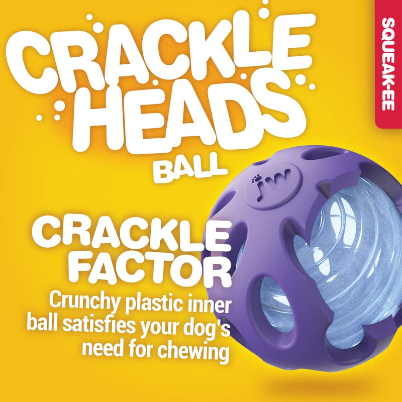 JW Pet Crackle Heads Crackle Ball Crunchy Noise Chew Fetch Toy for Dogs, Assorted Colors, Large 4' Diameter
