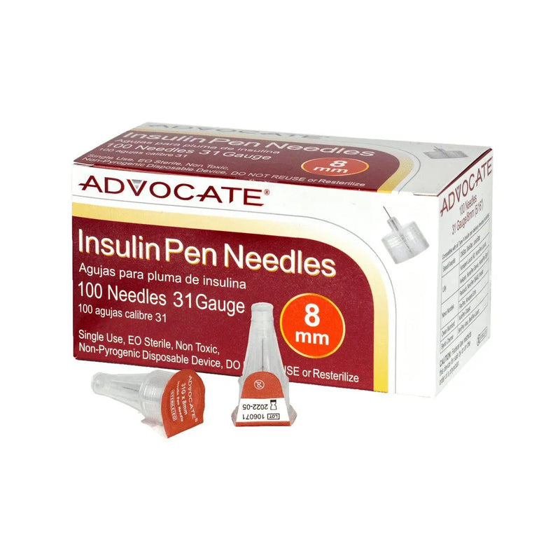 Advocate Insulin Pen Needles 8mm 31 Gauge 100CT Advocate