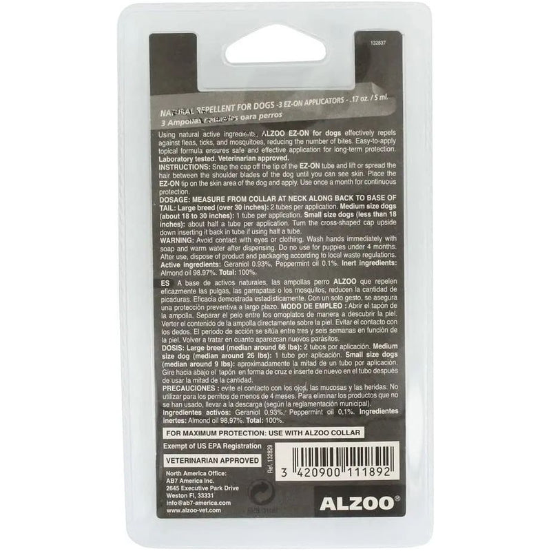 Alzoo Spot on Natural Repellent for Dogs 3 EZ-On Applicators Alzoo