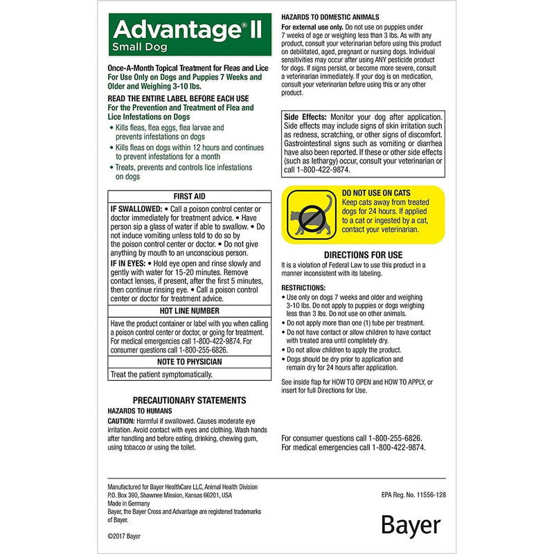 Bayer Advantage II Topical Flea Treatment for SM Dogs 3-10lbs.4ct Bayer