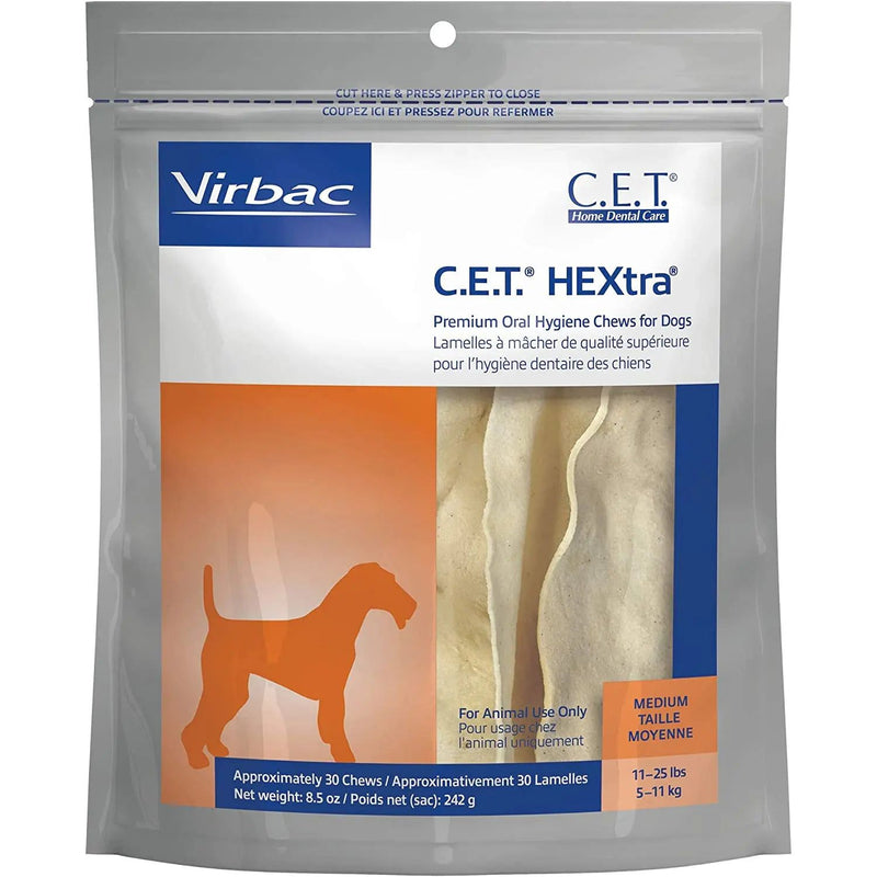 CET Premium Enzymatic Hextra Oral Hygiene Rawhide Chews for Dogs Virbac