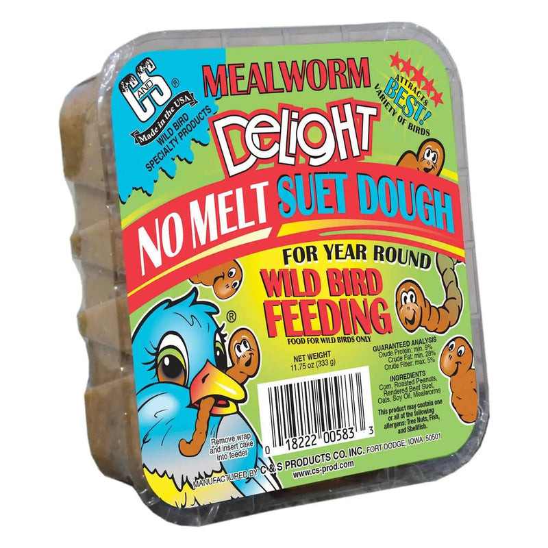 C&S Mealworm Delight No Melt Suet Dough Wild Bird Food, 11.75-oz C&S