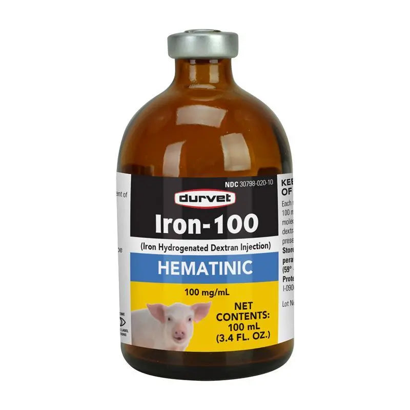 Iron-100 Dextran Hematinic for Pigs 100mL Bottle Durvet