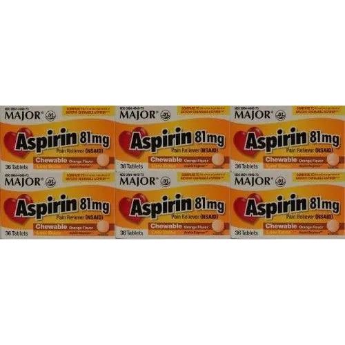 Major Low Dose Aspirin Chewables Orange Flavor 81mg 36 Tabs 6pck Major