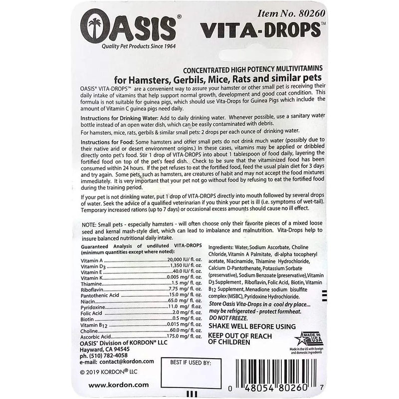 Oasis Vita-Drops High Potency Multivitamins for Hamsters 2 oz. Oasis