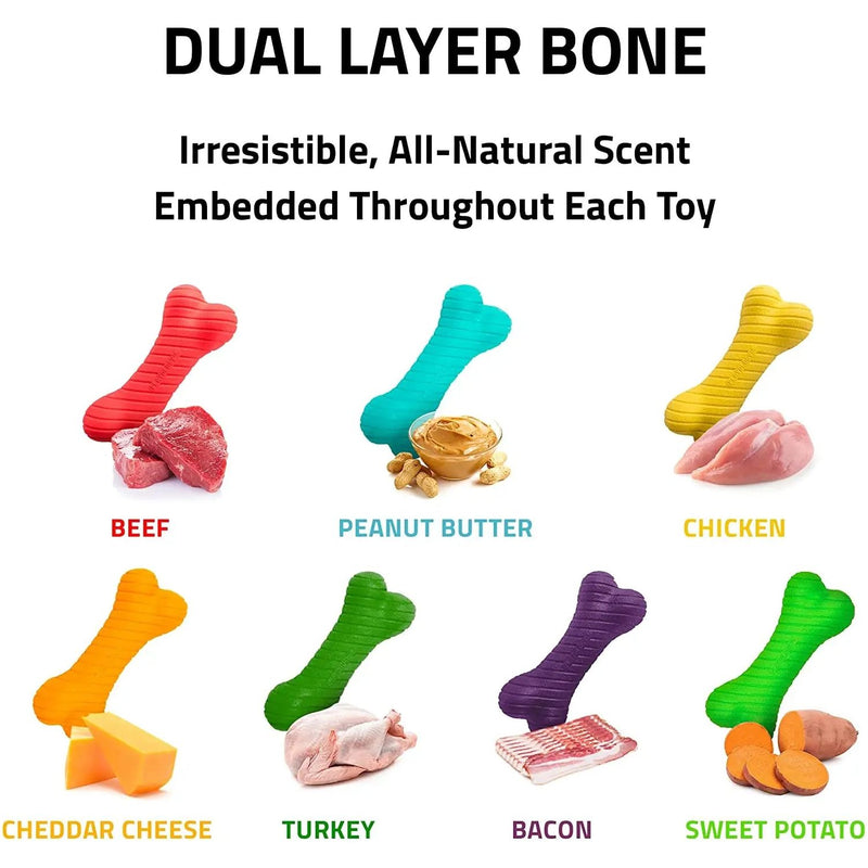 Playology Dual Layer Bone Dog Toy All-Natural Beef Scent, Medium PLAYOLOGY