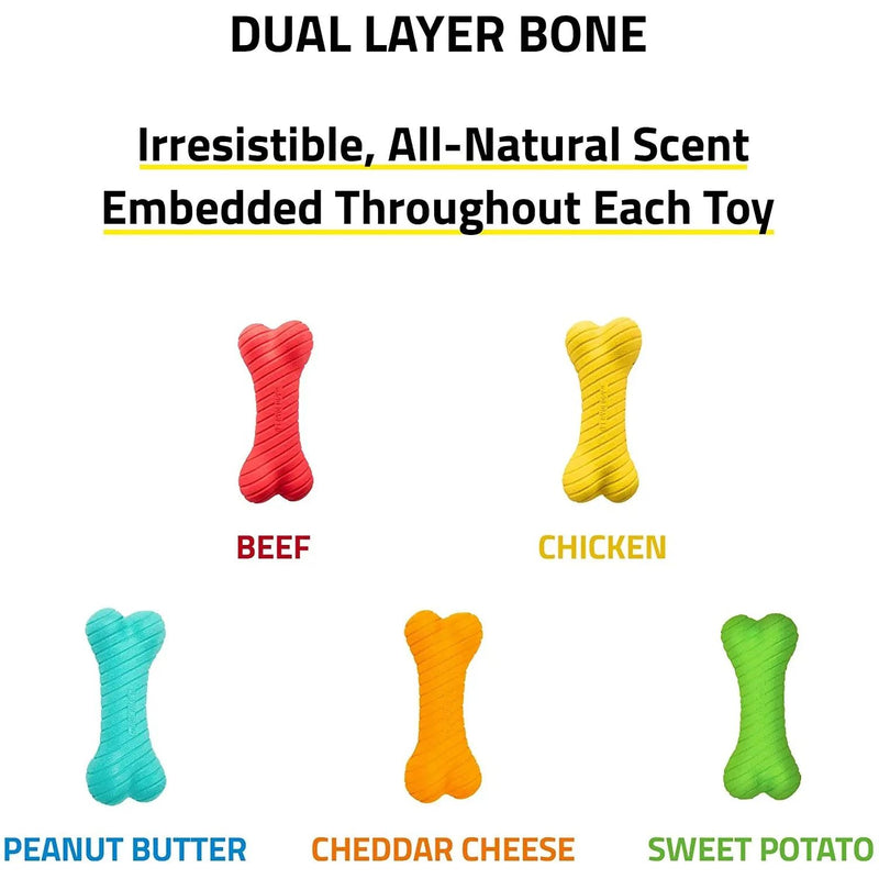 Playology Dual Layer Bone Dog Toy - Beef - Medium