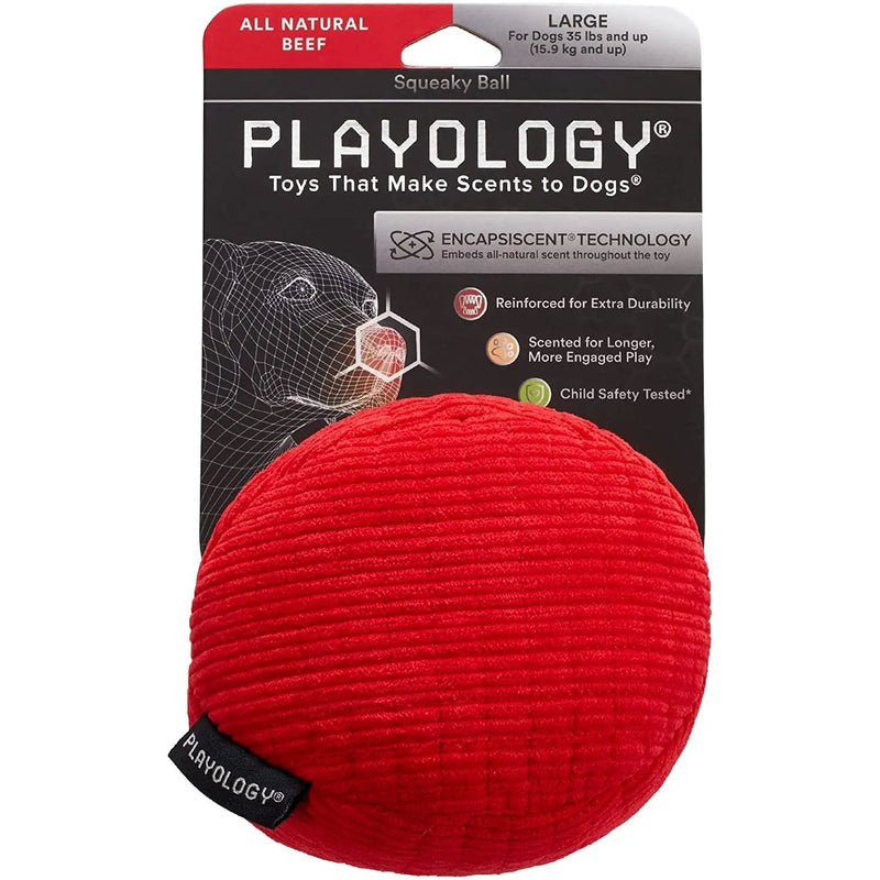 Playology Plush Squeaky Ball Dog Toy All-Natural Beef Scent, LG PLAYOLOGY