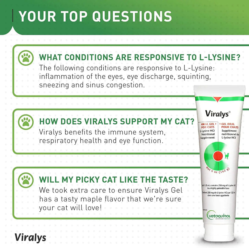 Vetoquinol Viralys L-Lysine HCI Oral Gel Supplement for Cats 5 oz. Vetoquinol