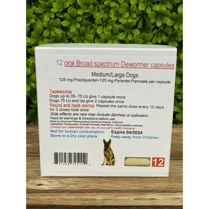 All Wormer Oral Broad Spectrum Dewormer MD/LG Dogs 12 Caps Advanced Pharmaceutical Solution