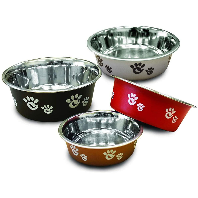 Spot Barcelona Stainless Steel Paw Print Dog Bowl Raspberry 64 oz Ethical Pet Products